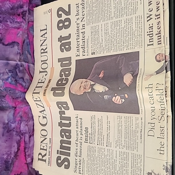 1998 Reno ( NV) & L.A. Times Headline Newspaper Singer Frank Sinatra Dead (4) - Picture 2 of 6